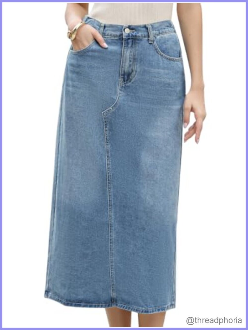 Womens Long Denim Skirt High Waist Split Back Jean Skirt